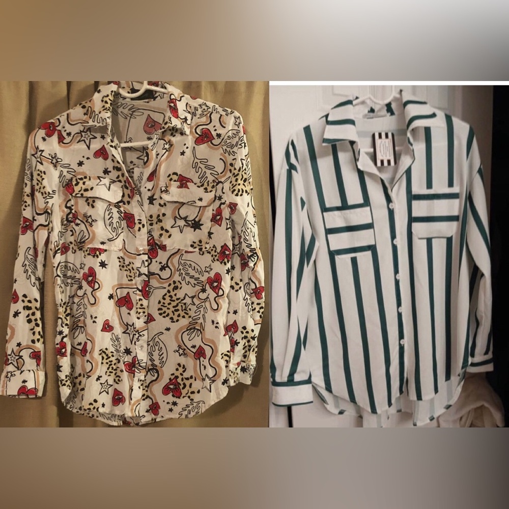 Hearts & Stars & Patterned Button-Up Shirt Green and White Striped Shirt Set